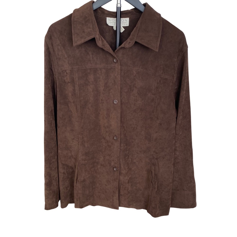 Norton McNaughton Brown Faux Suede Button Front Collared Jacket Women Large